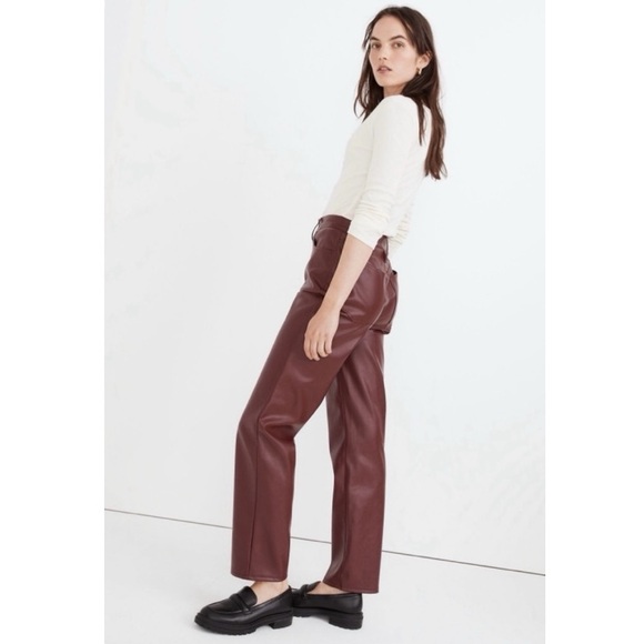 New Madewell The Plus Perfect Vintage Straight Jean Faux Leather in Cabernet 27 - Picture 2 of 14